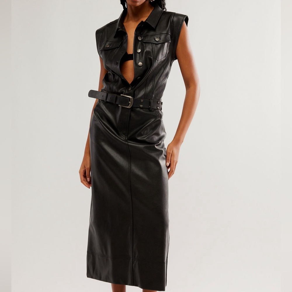 Free People Dani Midi Vegan Leather Dress Size Medium NWT